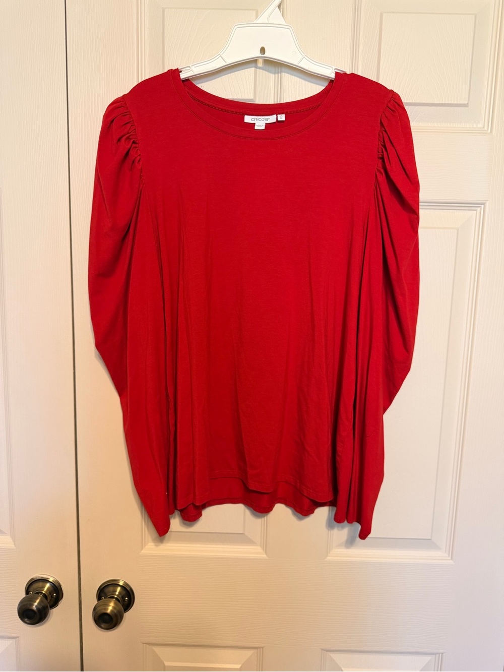 Chico's Bright Red Puff-Shoulder Long-Sleeve Tee X-Large (Chico’s size 3)